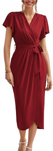 GRACE KARIN Women’s Red Dress Valentine’s Day Dress for Women UK Formal Wrap V Neck Short Sleeve Summer Maxi Dress L Size 16
