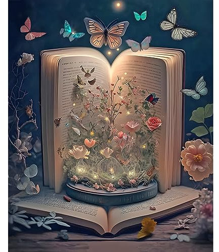 HEIBAGO Buch in Schmetterling Diamond Painting, 5D Blumen Diamant Painting Bilder für Erwachsene Kinder, Full Drill Diamond Art Landschaft Diamant Malerei Set für Home Wand Dekor 30x40cm
