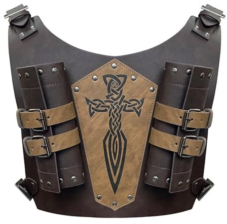 HiiFeuer Épée médiévale en faux cuir embossé à double dos Grenouille, Étui réglable pour épée de chevalier de la Renaissance et de mercenaire (Marron A)