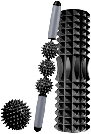 Pack Rouleau, Balle et Barre de Massage. Rouleau en Mousse pour Thérapie Musculaire, Massage, Pilates, Yoga. Rouleau en Mousse de Remise en Forme. Cylindre pour Soulager Douleur, l'Entraînement 45 cm