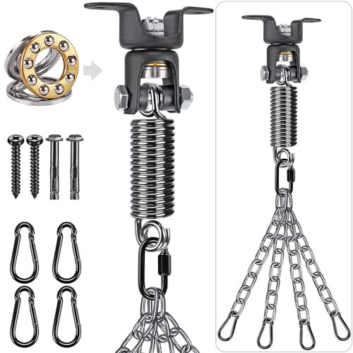 BeneLabel Robuste Boxsack-Aufhängerkette mit Feder, 227 kg Kapazität, 360 ° drehbar, schwerer Sackaufhänger mit 4 Ketten und 4 Karabinern.
