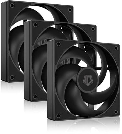 ID-COOLING AS-120-K TRIO 120mm Black Computer Case Fans 3 Pack High Performance Cooling Fans Low Noise 27.2 dB(A), Fan Speeds from 300 RPM - 2,000 RPM, 58 CFM, Hydraulic Bearing Quiet Long lifespan