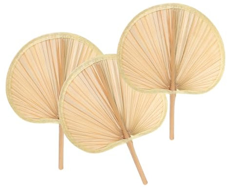 ABOOFAN Wedding Raffia Fans for Guest 3pcs Bamboo Hand Fan Palm Leaf Hand Fan Weaving Fan Boho Fans Wedding Summer Cooling Supplies Boho Wall Decor