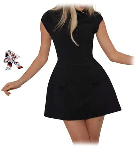 WIWIDANG The Cap Sleeve Mini Dress, Formal Mini Dress, Women Cap Sleeve Mini Dress (UK, Alpha, XL, Regular, Regular, Black)