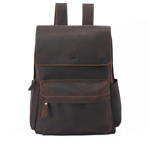 BRASS TACKS Leathercraft Zaino in Pelle Vera Vintage Per Uomo Donna,Zaino Piquadro da Libro per Laptop da 15,6 pollici Impermeabile（Marrone Scuro）