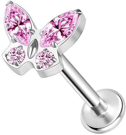ESHIONER G23 Titane Piercing Tragus Helix Labret Piercing Oreille Cartilage Piercing Levres Bouche Bioflex Conch Flat Stud Piercing Hypoallergénique Argent Rose Bijoux Medusa Papillon 16g 8mm