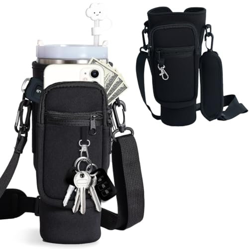 Pochette Bouteille Eau 40oz Cup,Porte Bouteille Thermos avec Sangle et Poche,avec Sangle Ajustable et Poche,Sac pour Bouteille D'eau pour Tasse Stanley, pour Randonnée, Voyage, Camping