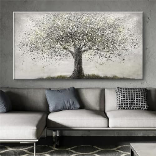 Schwarz-weißer Lebensbaum Leinwand Druck Wandbild, Poster, moderner Gemäldedruck auf Leinwand, Wandkunstbild für Wohnzimmerdekoration, 70 x 140 cm, ohne Rahmen
