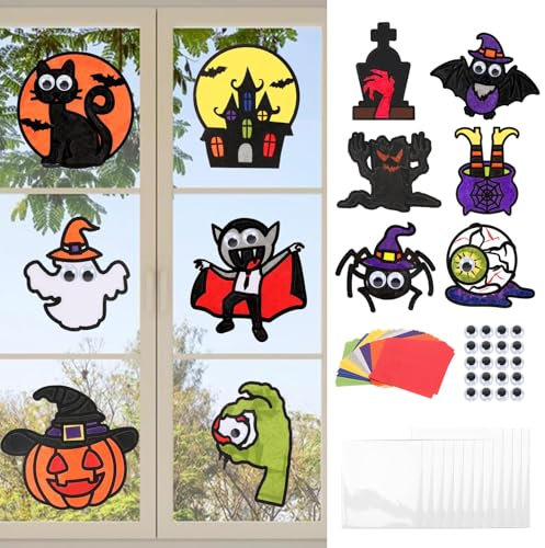 TGFIX 12 Stück Halloween Bastelset für Kinder Halloween Deko Basteln Halloween Papierbastelset Kreative Halloween Fensterbilder Kunsthandwerk Halloween Dekoration Bastelhandwerk für Junge Mädchen