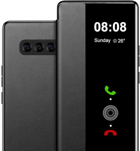Samsung Galaxy S10 Case - S View Flip Folio Premium PU Leather Hard PC, Luxury Anti-Scratch Flip Case Cover (Black)
