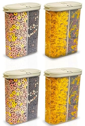 Deli Kitchen 5 Liter Set of 2Pcs, BPA free Cereal Storage Containers 2-in-1 Box, Plastic Food Storage Container with Airtight lids, Durable Kitchen Dispenser for Cereals (Pack of 4, 5 Litre)