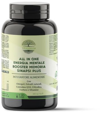 All-in-One Speicher und Konzentration mit Citicolin, Coenzym Q10, Phosphor, Omega 3, Ginseng, Bacopa. Alles für den Geist. Beruhigende und regenerierende Wirkung nach Schlaflosigkeit. 2 Cps pro Tag x
