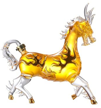 KUOYTT Chinese Zodiac Whiskey Decanter Oriental Dragon Horse Shaped Wine Bottle 1200ml Creative Animal Clear Glass Container for Liquor Tequila Brandy
