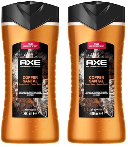 Axe Fine Fragrance Collection Duschgel Copper Santal Premium Body Wash für 12H langanhaltende Frische verleiht einen spektakulären Duft unter der Dusche 300 ml (Packung mit 2)