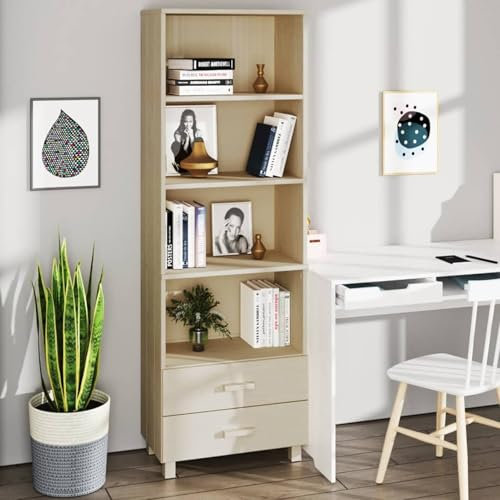 Cinyiqo Aparador Alto, Aparador Cocina, Aparadores para Salon, Mueble Salon, Mueble Cafetera, Mueble Buffet, Alacenas Y Vitrinas, de Madera Maciza de Pino marrón Miel 60x35x180 cm
