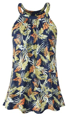 Vislivin Womens Tank Tops with Built in Bra Halter Neck Vest Tops Loose Fitting Camisole S-XXXL Yellow Leaf-XL
