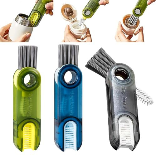 lomdung 3 unidades 3 en 1 cepillo de limpieza con cerdas duras, cepillo para botellas, tapa de vaso multifuncional, juego de cepillos de limpieza, herramientas de limpieza portátiles para tapa de