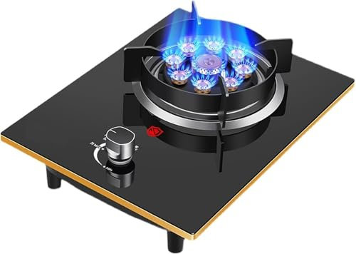 MOZ4dxy Gaskocher, Gaskochfeld, 33 cm, integriertes Gaskochfeld, 5,2 kW, neun Hohlräume, heftiges Feuer, Tischkoch-Wok-Brenner mit FFD und Emaille-Pfannenständer, Gusseisen-Pfannenständer