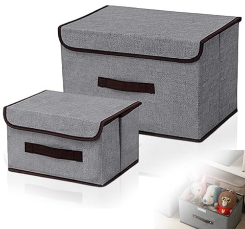 YMTWSRY 2 unidades de almacenamiento de tela, hay 2 tamaños de almacenamiento de ropa, cajas de almacenamiento con tapa y asa para el hogar y la oficina, 25 x 19 x 16 cm, 36 x 24 x 23 cm (gris)