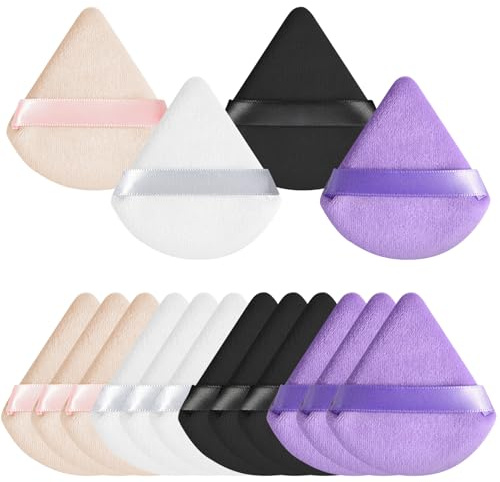 16 Pcs Triangle Makeup Puffs 4 Colors Soft Setting Powder Puff Cosmetic Foundation Powder Sponge Cushion Puffs Mini Powder Puffs for Loose Powder Wet Dry Makeup
