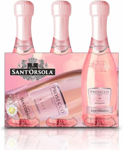 Sant'Orsola - Mini Bottiglie Prosecco D.O.C. Rosè Millesimato Extra Dry, 11%, da Uve Glera e Pinot Nero, Gusto Delicato con Note Fruttate e Floreali, 3x200 ml (Confezione da 6)