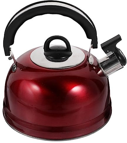 FUNNETOYU Edelstahl Flötenkessel Mit Ergonomischem Griff Wasserkessel Für Induktionsherde Und Gasherde Langlebig Und Einfach Zu Reinigen Leuchtend Rot Für Stilvolle Küchendekoration