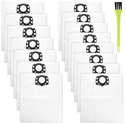 Kuleyng 15pcs Vacuum Cleaner Bags for Karcher, Vacuum Cleaner Bags for Karcher WD4 WD5 WD6 WD5P WD6P MV4 MV5 MV6, Large Dust Bags with Cleaning Brush, Replacement Karcher Wet and Dry Vacuum Cleaners B