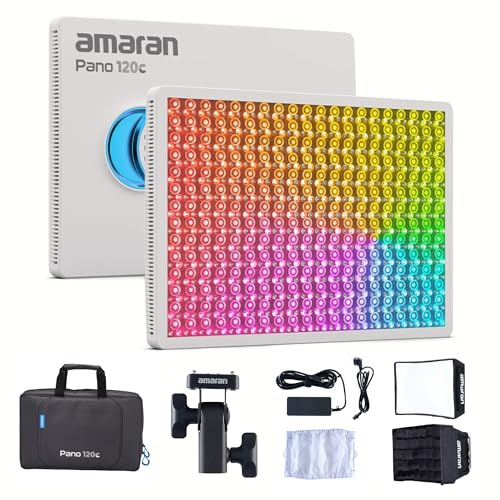 Amaran Pano 120c Kit RGBWW LED Vidéo Éclairage continu 120W CCT 2300K-10000K avec contrôle APP 12 Effets d’éclairage de Photographie pour Youtube Vlog