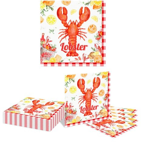 Kotkiddy 20 Stück Kriegerkrabben Einweg Servietten für Sommer Abendessen Picknick Barbecue Kriegerkrabben Cocktail Servietten Mittagessen Servietten