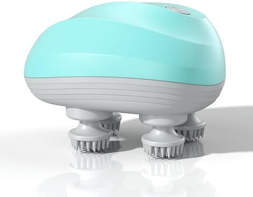 Mineup Elektrisches Kopfmassagegerät, IPX7 Wasserdicht Katzen Massagegerät, Kopfmassagegerät Elektrisch, 3 Stufen und 4 Massageköpfen, Kopfhaut Massagebürste für Körperentspannung, Grün