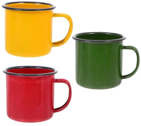 LAPYAPPE 3Stücke Retro Emaille Tassen Bunte Robuste Becher für Kaffee Tee Milch Büro als Unzerbrechlich Leicht zu Reinigen