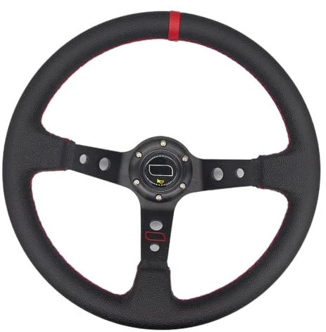 Sportlenkrad Auto, Lenkrad Universal 14 Zoll 350mm PVC PU Auto Aluminium Racing Lenkräder Deep Corn Drifting Sport Auto Lenkrad(Leather-Black-Red)