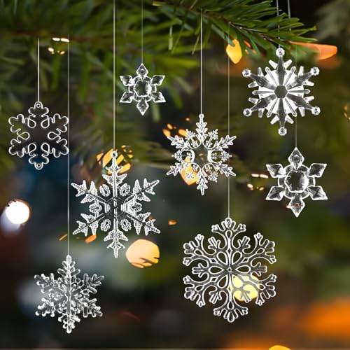 32 pcs Christmas Decoration Snowflakes for Pendants, Hanging Crystal Snowflake Pendants for Xmas Tree, Acrylic Snowflake Icicle Ornaments Decoration for Christmas, Party, Wedding