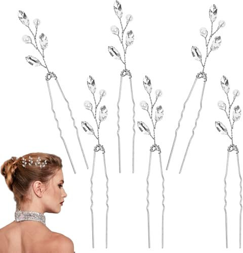 6-teiliger Hochzeits-Haarschmuck für Damen, eleganter Brautschmuck, funkelnder Brautjungfern-Haarschmuck für Bräute, Brautjungfern, Gäste, Frauen und Mädchen (Silber)