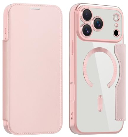 Flip Case for iPhone 17 Pro Max Clear Cover Support MagSafe |RFID Blocking| Wallet Purse Shockproof Leather Stand Cover Individual Protection for Each Lens Phone Skin for iPhone 17 Pro Max Pink