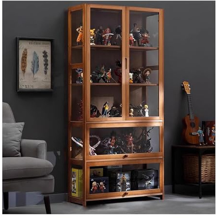 Generisch Acrylvitrine, antiker Vitrine, antiker Schrank, Vitrine, natürlicher Bambusrahmen, Doppeltür-Design, praktische Aufbewahrung, 80 x 32 x 170 cm
