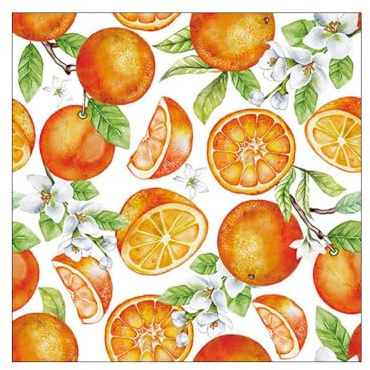 Servietten Papier 33x33cm 3-lagig 20 Stück - hochwertig & nachhaltig - Einweg Papierservietten mit Orangen & Orangenblütenmotiv - Dinnerparty Lunchservietten Frühling - fruchtiges Tischdeko