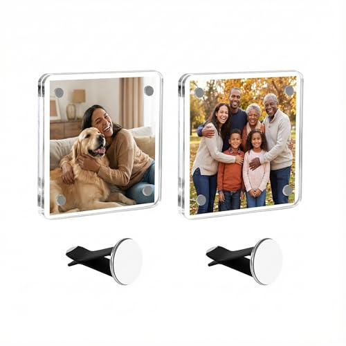 Bailtouk 2 Stück Auto Lüftung Bilderrahmen, Magnetischer Auto Fotohalter | Auto Fotohalter für die Lüftungsöffnung des Armaturenbretts Horizontal Vertikal für Familie, Paar, Haustier Fotos (6×6 cm)