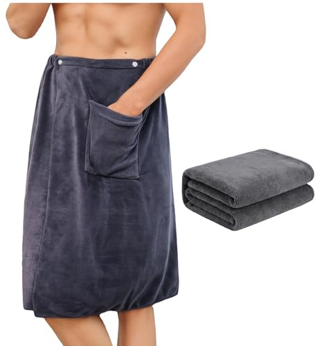 YDAKGUEY Kilt da sauna da uomo, 70 x 140 cm, asciugamano da sauna da uomo con asciugamano ad asciugatura rapida, sauna kilt uomo con bottoni per palestra, doccia, sauna, spa, spiaggia (grigio)