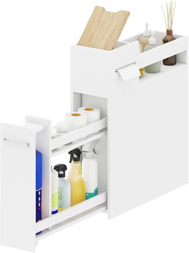 Slim Bathroom Floor Cabinet,Narrow Bathroom Storage Unit w/ Slide Out Shelf