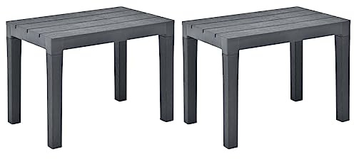 Hoopleep Gartenbank 2er Set, Anthrazit Kunststoff in Holzoptik, 60x38,5x45 cm, wetterfest, leicht zu reinigen, für Outdoor Garten & Terrasse