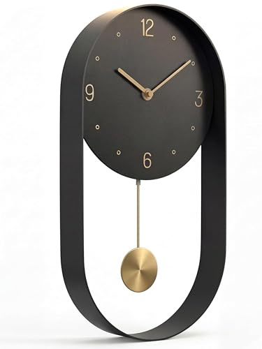 DECORAY Moderne Pendeluhr 30 cm inkl. 2 Pendel – Lautlose Wanduhr mit Quarz-Uhrwerk ohne Tickgeräusche, minimalistisches Design – Stilvolle Uhr hochwertig verpackt für Wohnzimmer, Küche & Büro