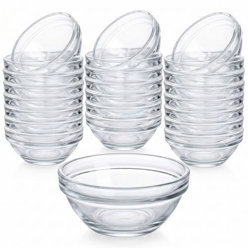 CATELL 24 Pièces Mini Bols en Verre Ø6,2 cm Ingrédients Service Snack | Petit Bol en Verre 40 ml Ronde Coupelle en Verres Transparent Bols à Sauce Mini Bol à Sauce pour Epices Starter Dip