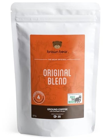 Medium Dark Roast Strong Ground Coffee 227g - Ideal for French Press Cafetiere Filter Drip V60 Aeropress - Brown Bear Original Blend - Strength 4 Coffee - Donation to Free The Bears