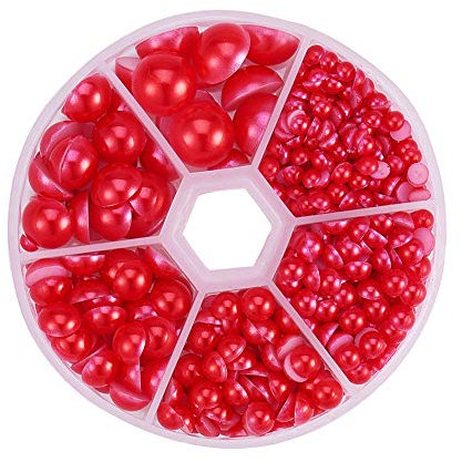 PandaHall Elite 690 Stück Rot Nachahmung Perlen Halbrund ABS Acryl Kuppel Basteln Cabochons Gemischte Größe 4/5/6/8/10/12 mm