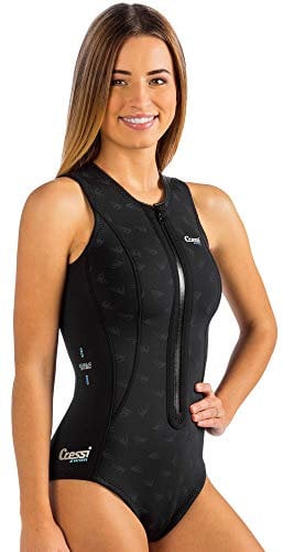 CRESSI Termico Lady Swimsuit 2 mm - Damen Schwimmanzug Ärmellos, aus Stark Dehnbarem 2mm Ultraspan Double Lined Neoprene, Schwarz/Logo AquamarinXL/5