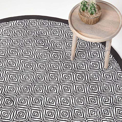 Homescapes Runder Teppich Trance, Teppich schwarz-weiß 150 cm, Recycling-Teppich geometrisch Gemustert