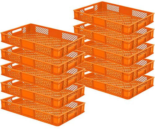 BRB 10x Eurobehälter/Stapelbehälter, LxBxH 600x400x90 mm, Inhalt 15 Liter, orange
