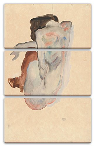Printed Paintings Leinwand 3-teilig(80x120cm): Egon Schiele - Duckender Akt in Schuhen und in sch