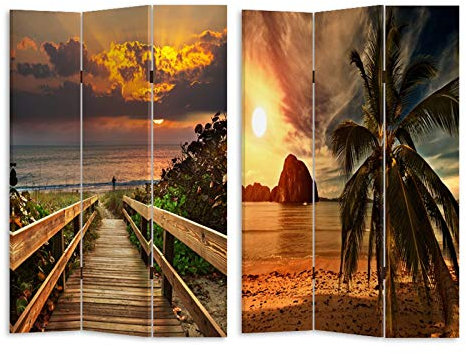 HTI-Line Paravent Sonnenuntergang Sichtschutz Spanische Wand Raumteiler